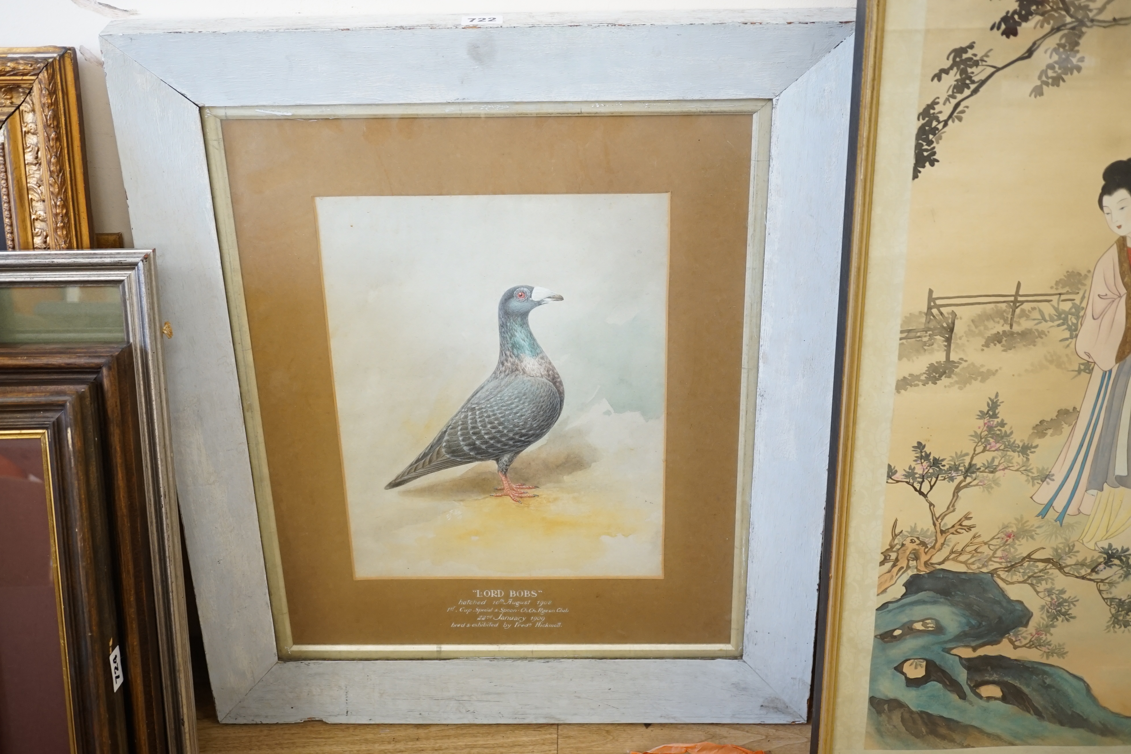 English School c.1900, watercolour, Portrait of the racing pigeon 'Lord Bobs' c.1909, 38 x 28cm